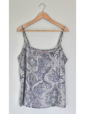 FLAX 100% Linen Blue Green Paisley Tank Top Cami, Size L Large